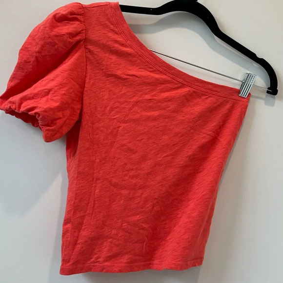 Z Supply One Shoulder Top in Orange Small Puff Sleeve Slub Cotton Soft Easter - Picture 8 of 12